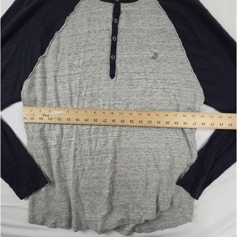 True Religion Raglan Henley Shirt Men’s 3XL Grey Thermal 4-Button Long Sleeve